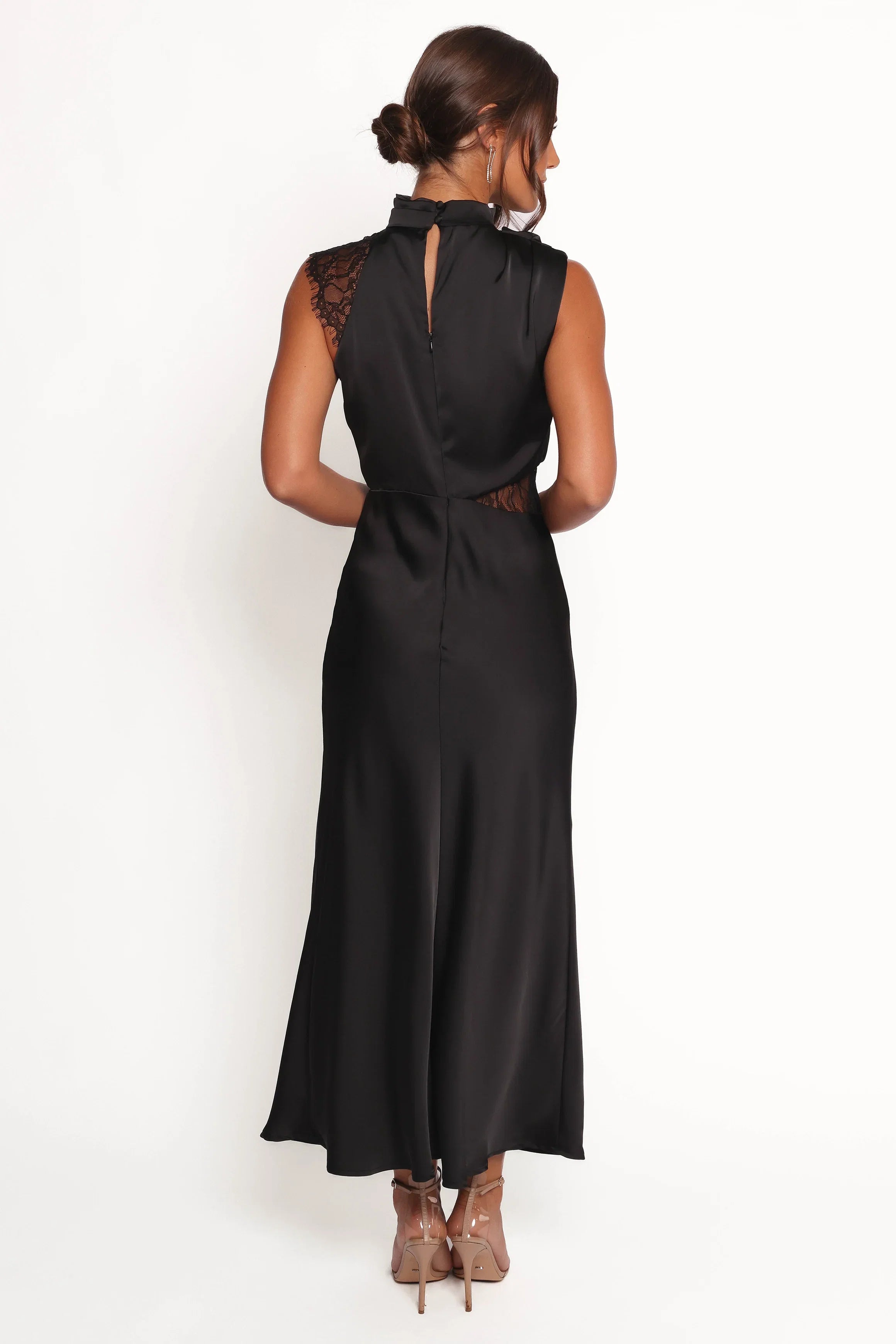 Anabelle Halter Neck Lace Maxi Dress Black