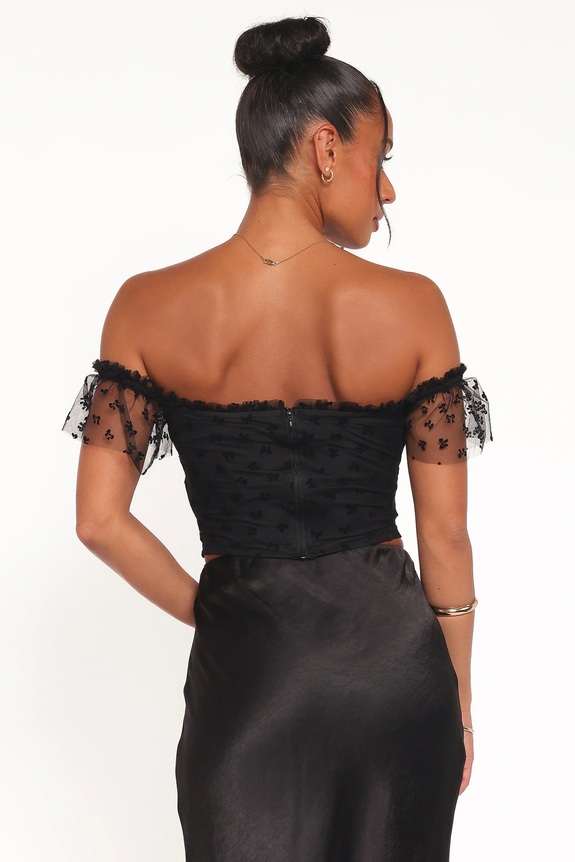 Aster Off Shoulder Mesh Top Black