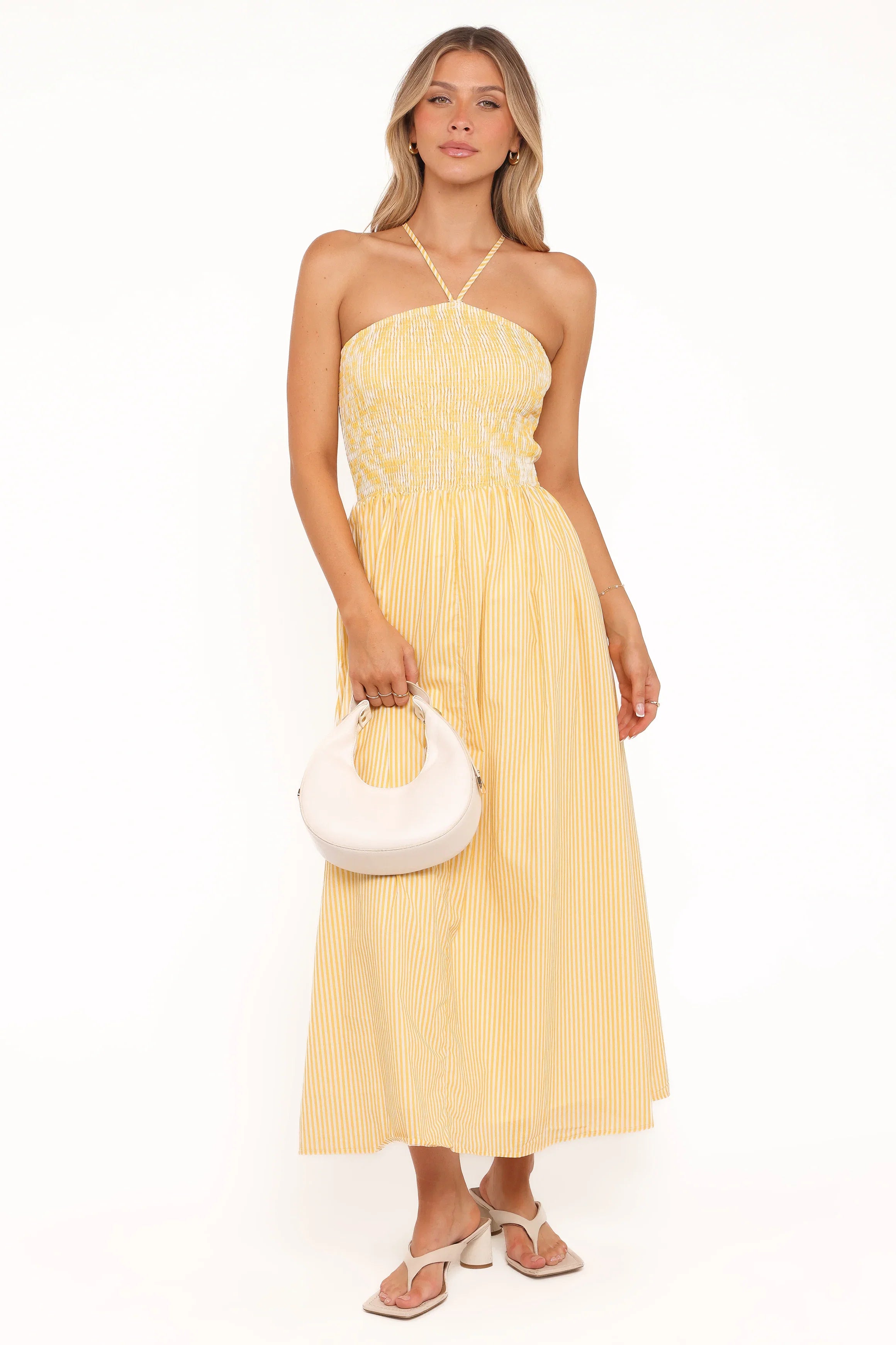 Aviva Smocked Midi Dress Mango Stripe