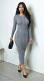 Alexandra Long Sleeve Knit Cable Midi Dress Gray