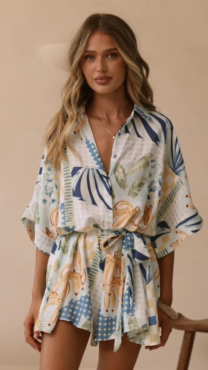 Farrah Playsuit Blue Yellow Print