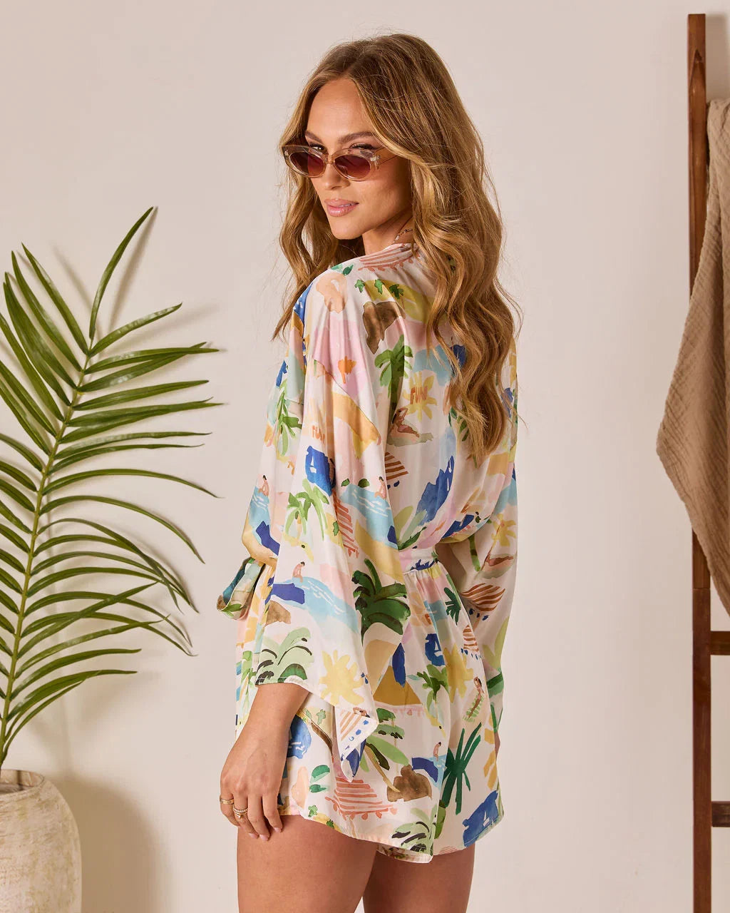 Palm Canyon Satin Tie Waist Romper