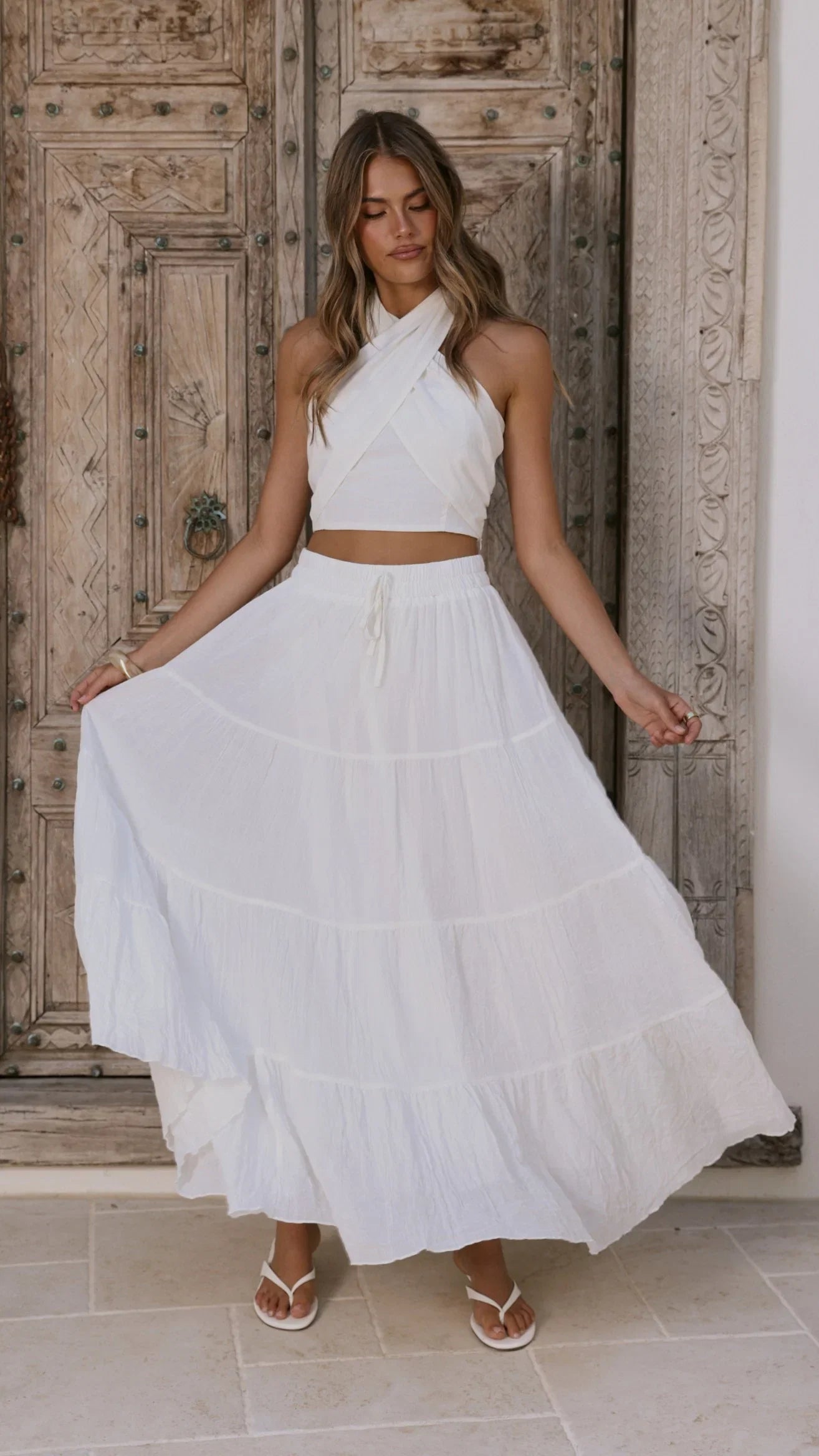 Cartier Tiered Maxi Skirt White