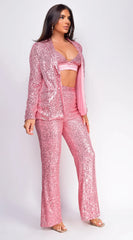 Defne Light Pink Sequin Three Piece Pants Set