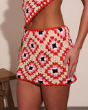 Sunset Marina Abstract Crochet Cover Up Mini Skirt