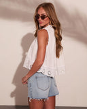 Sweet Victory Mock Neck Cotton Eyelet Top