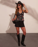 Mesa Moon Floral Halter Neck Peplum Top