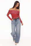 Caelira Off Shoulder Top Red Polka Dot