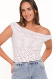 Aaron Off Shoulder Top Pale Pink Dot