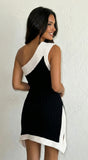 Cannes Contour Arc Knit Contrast Mini Dress Black