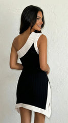 Cannes Contour Arc Knit Contrast Mini Dress Black