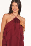 Zorina Halter Neck Chiffon Top Burgundy