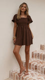 Molly Linen Mini Dress Chocolate