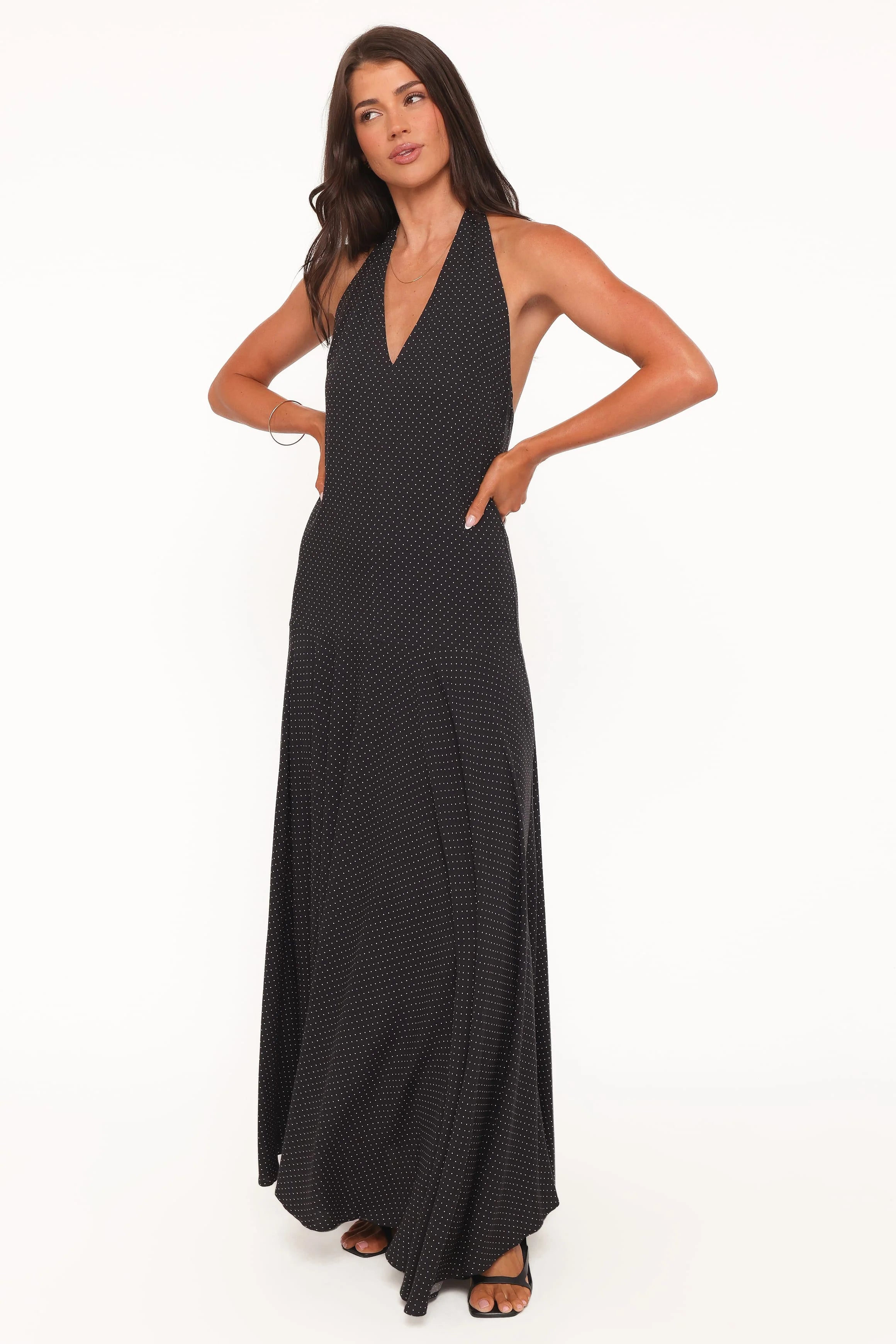 Natalie Halterneck Maxi Dress Black Polka Dot
