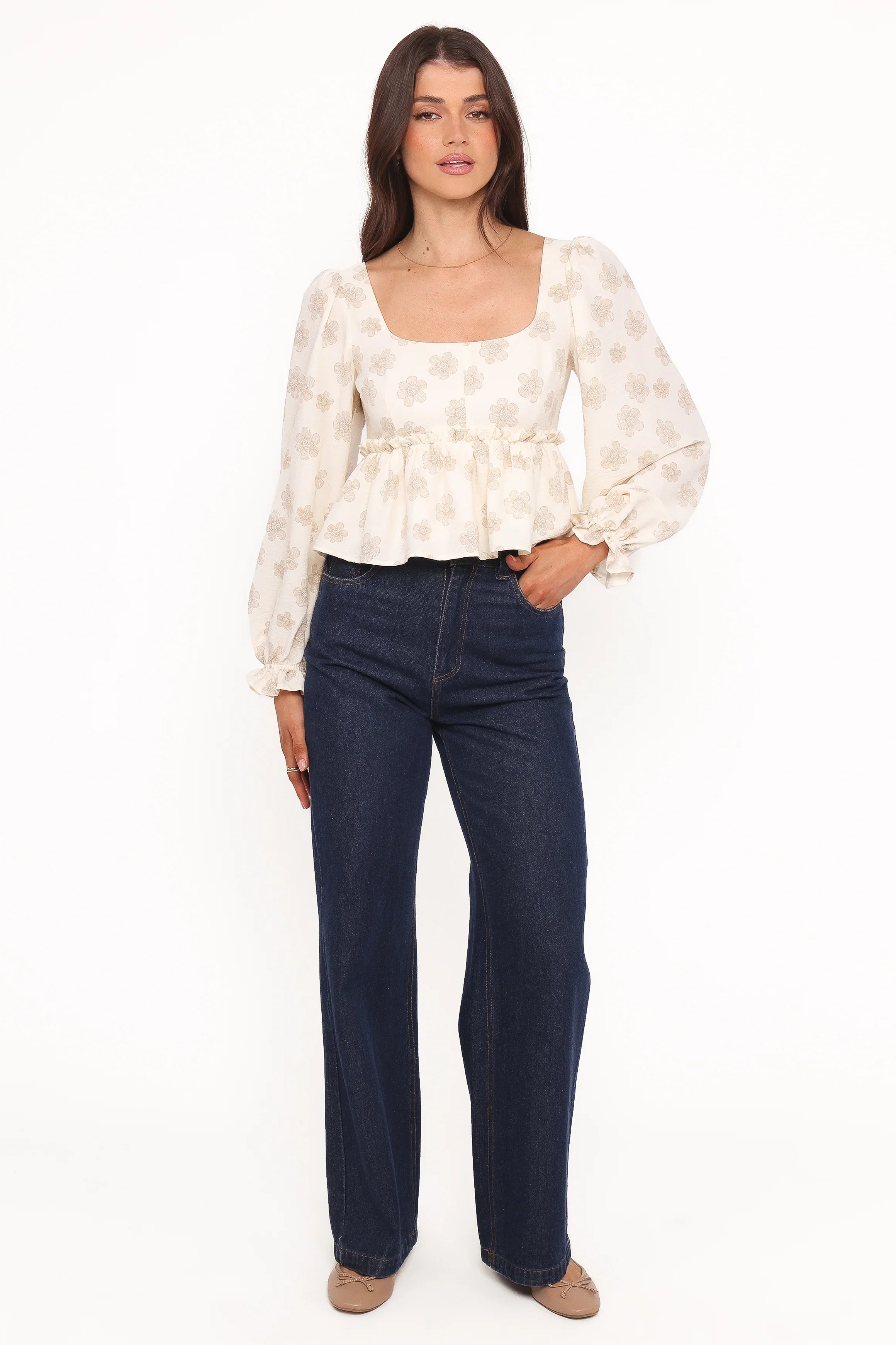 Cielo Top Sand Beige Floral