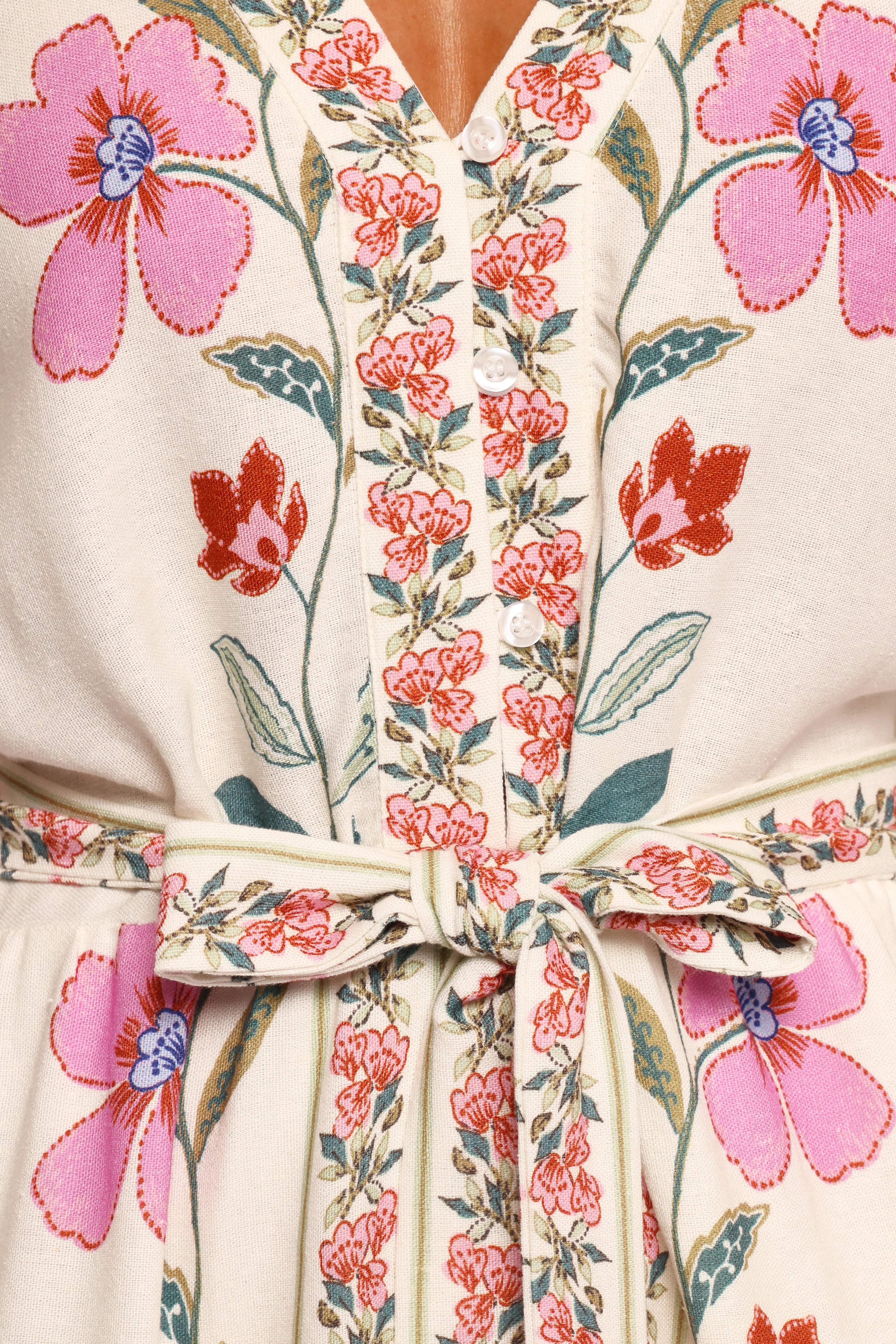 Ginger Tie Waist Romper Pink Multi