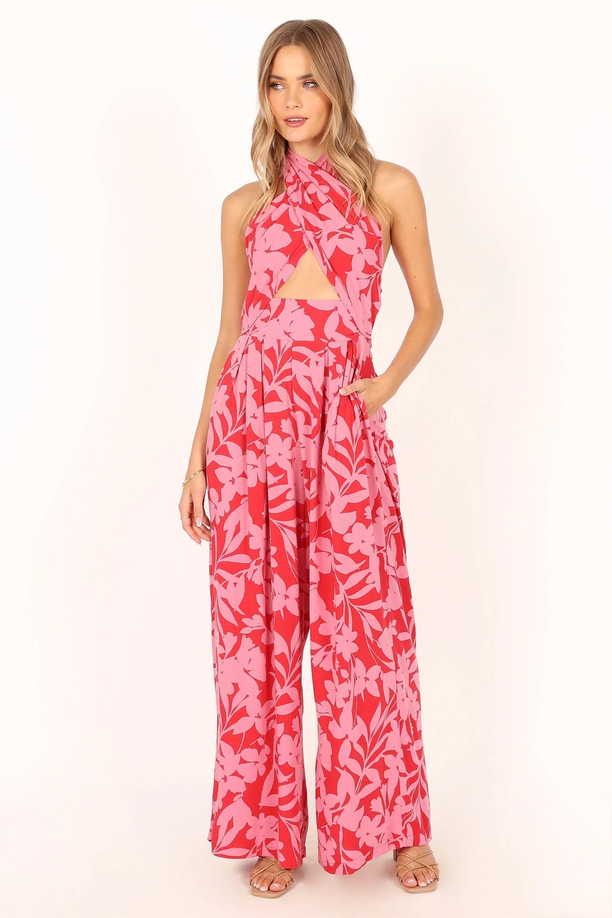 LeLe Halter Jumpsuit Red Pink
