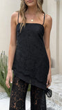 Ebony Asymmetrical Lace Top Pants Set Black