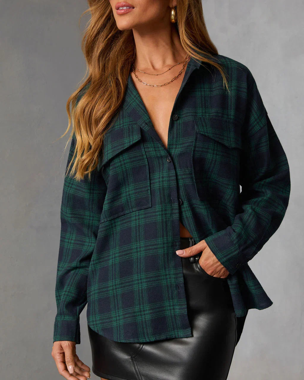 Petaluma Cotton Blend Plaid Button Down Top