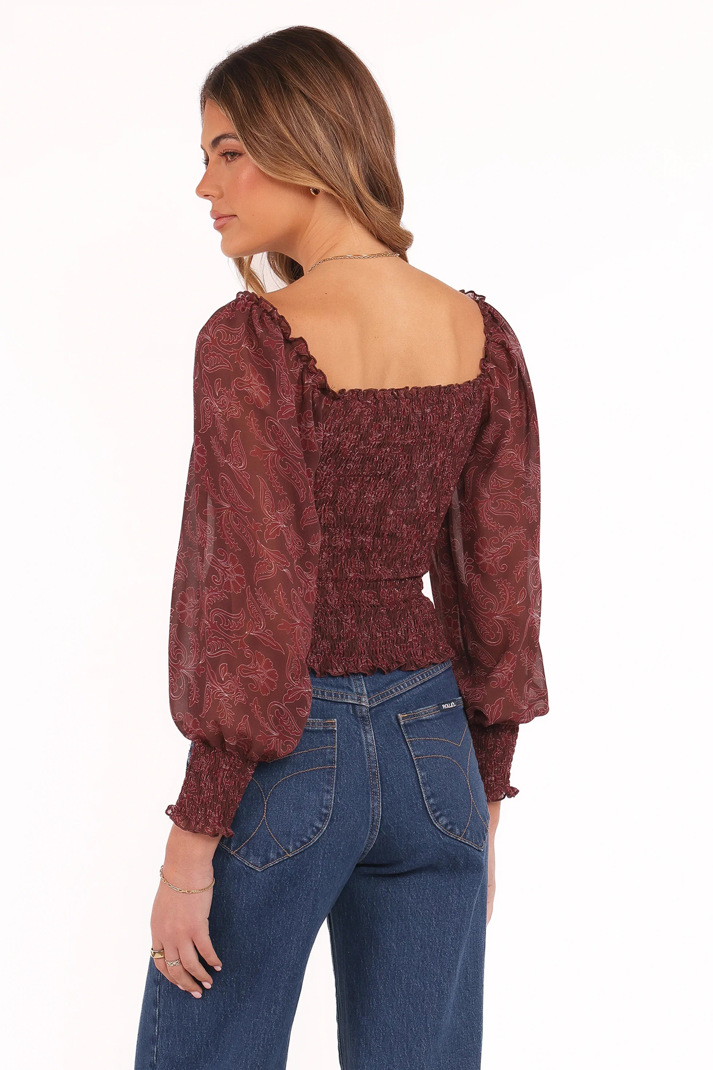 Alberta Top Burgundy Paisley