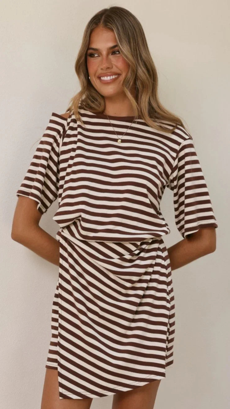 Adelia Mini Dress Chocolate Stripe
