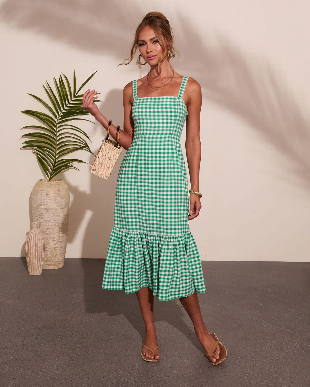 Summer Loving Gingham Print Midi Dress