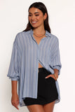 Rixo Button Down Top Blue Stripe