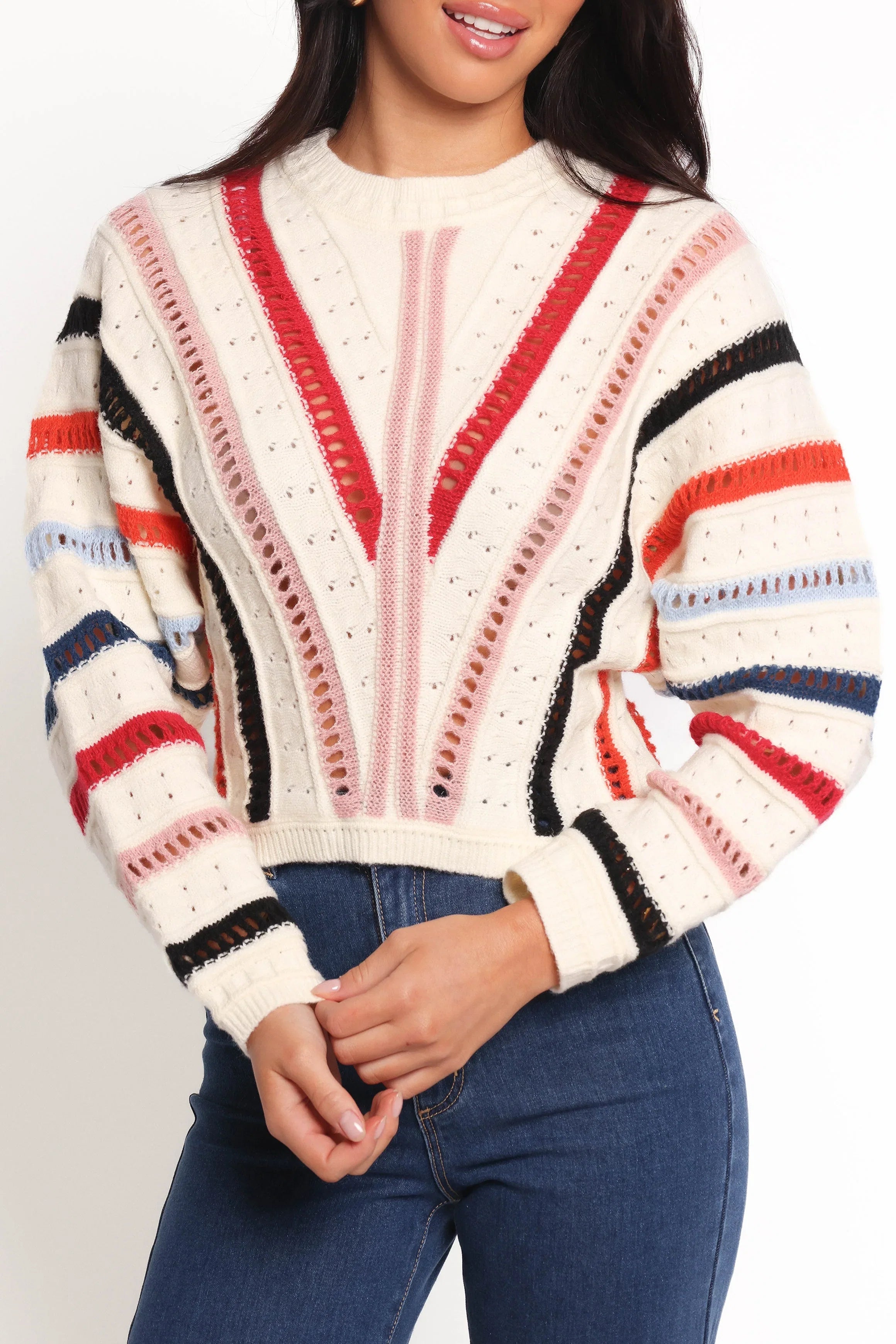 Marie Stripe Knit Sweater White