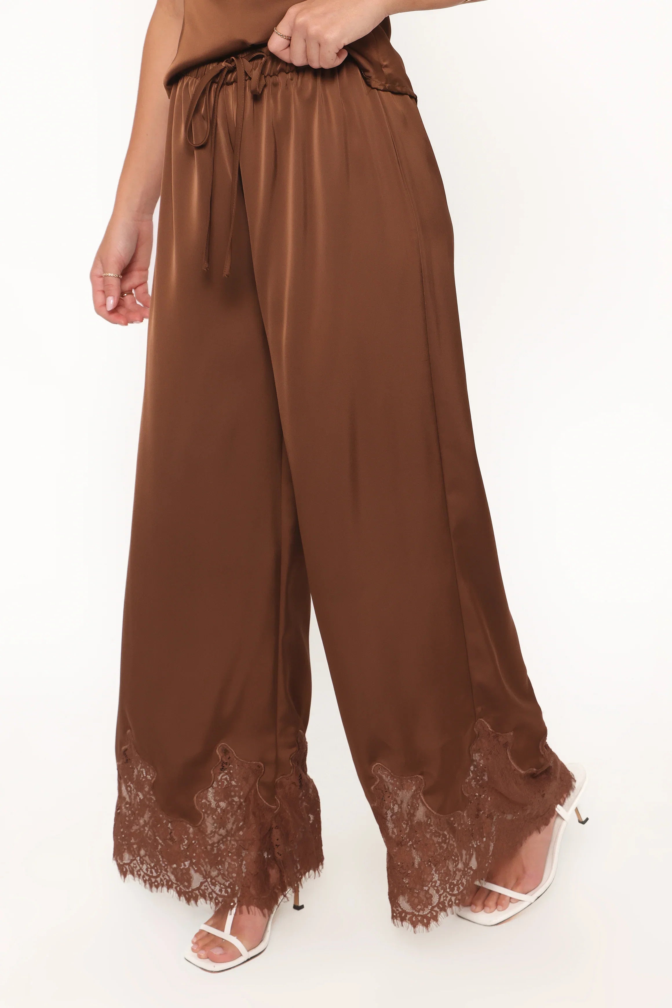 Viola Drawstring Wide Leg Pant Chocolate