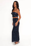 Glissy Sequin Skirt Set Navy