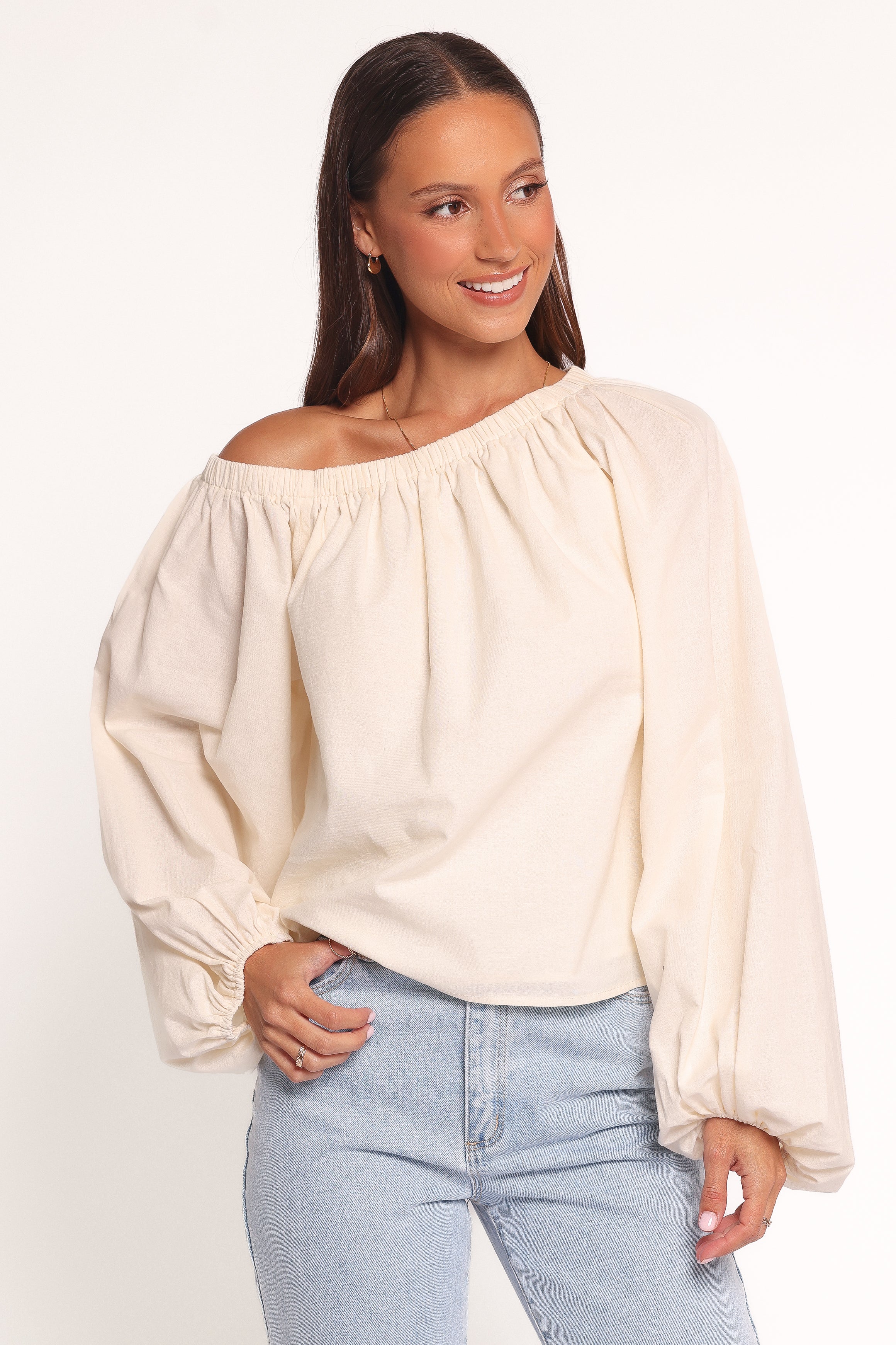 Zion Off Shoulder Long Sleeve Top Ivory