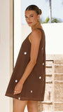 Natala Shift Mini Dress Chocolate White Polka Dot