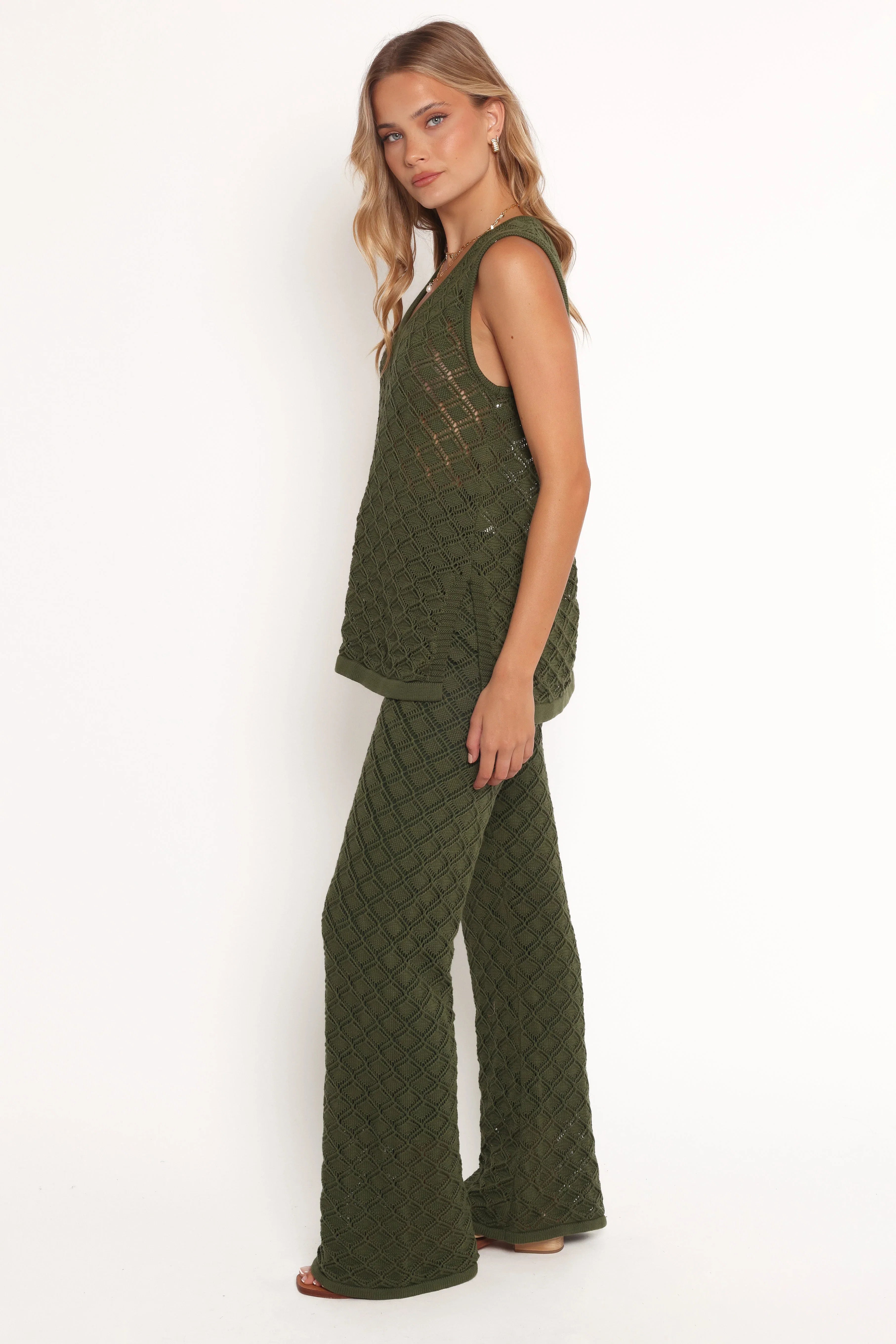 Fefe Textured Knit Pants Olive