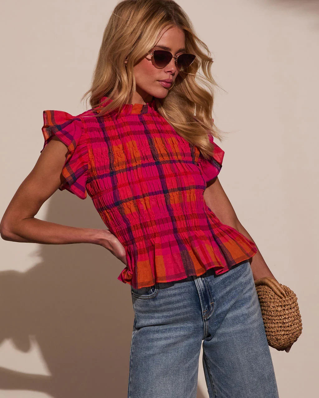 Starla Smocked Plaid Top