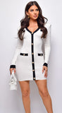Dijana Contrast Long Sleeves Ribbed Mini Dress Ivory