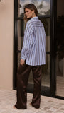 Arli Button Up Shirt Blue Brown Stripe