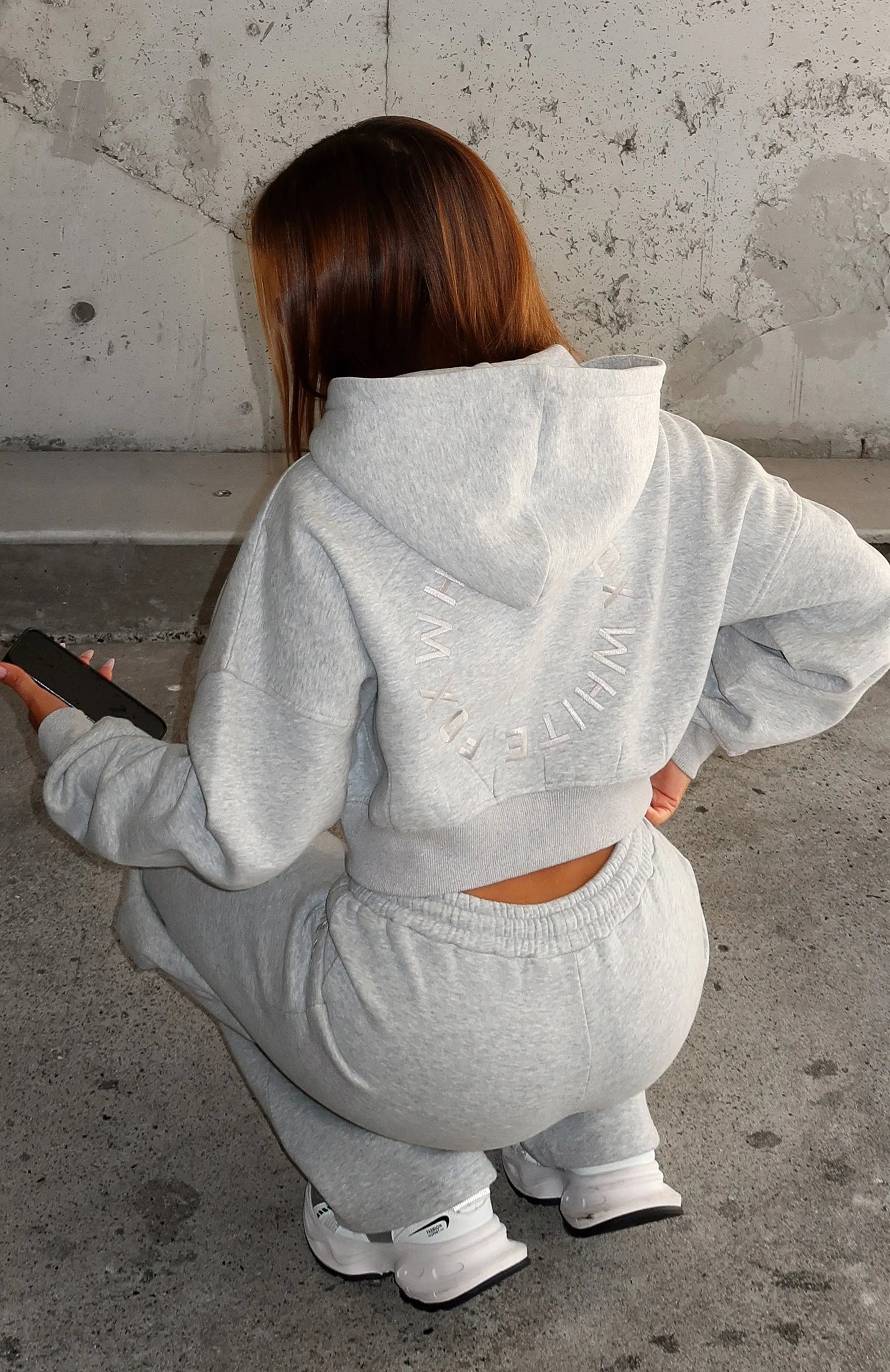 Stay Lifted Cropped Hoodie Dark Grey Marle
