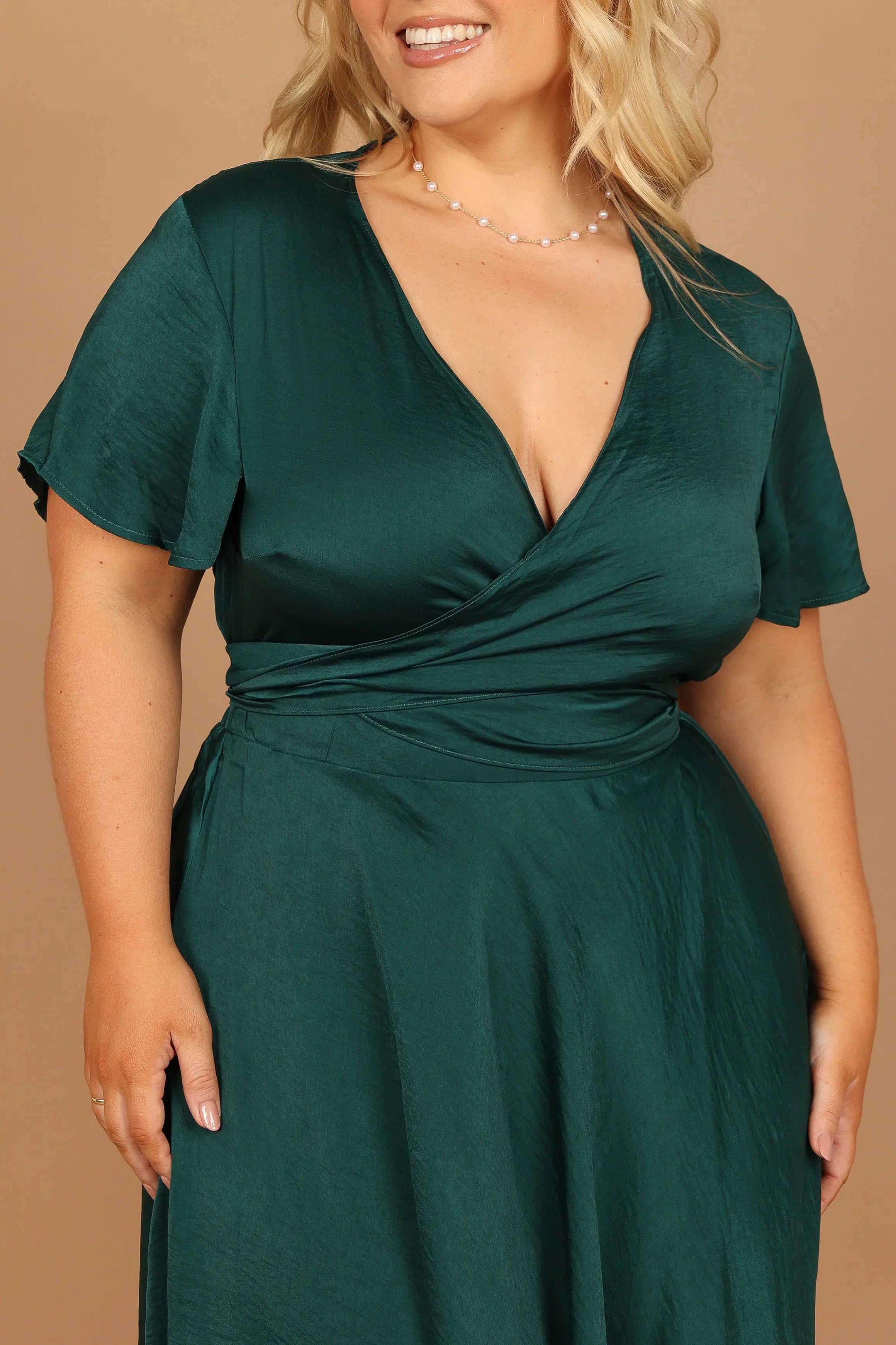 Amanda Hi Lo Tie Front Dress Emerald