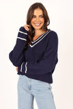 Leanna Vneck Knit Sweater Navy