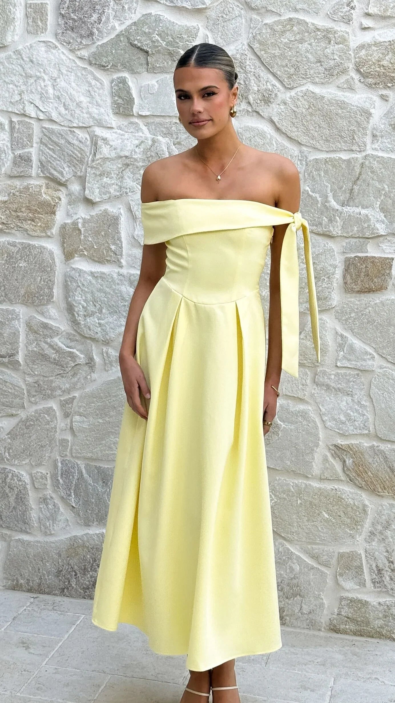 Bentley Off Shoulder Midi Dress Lemon