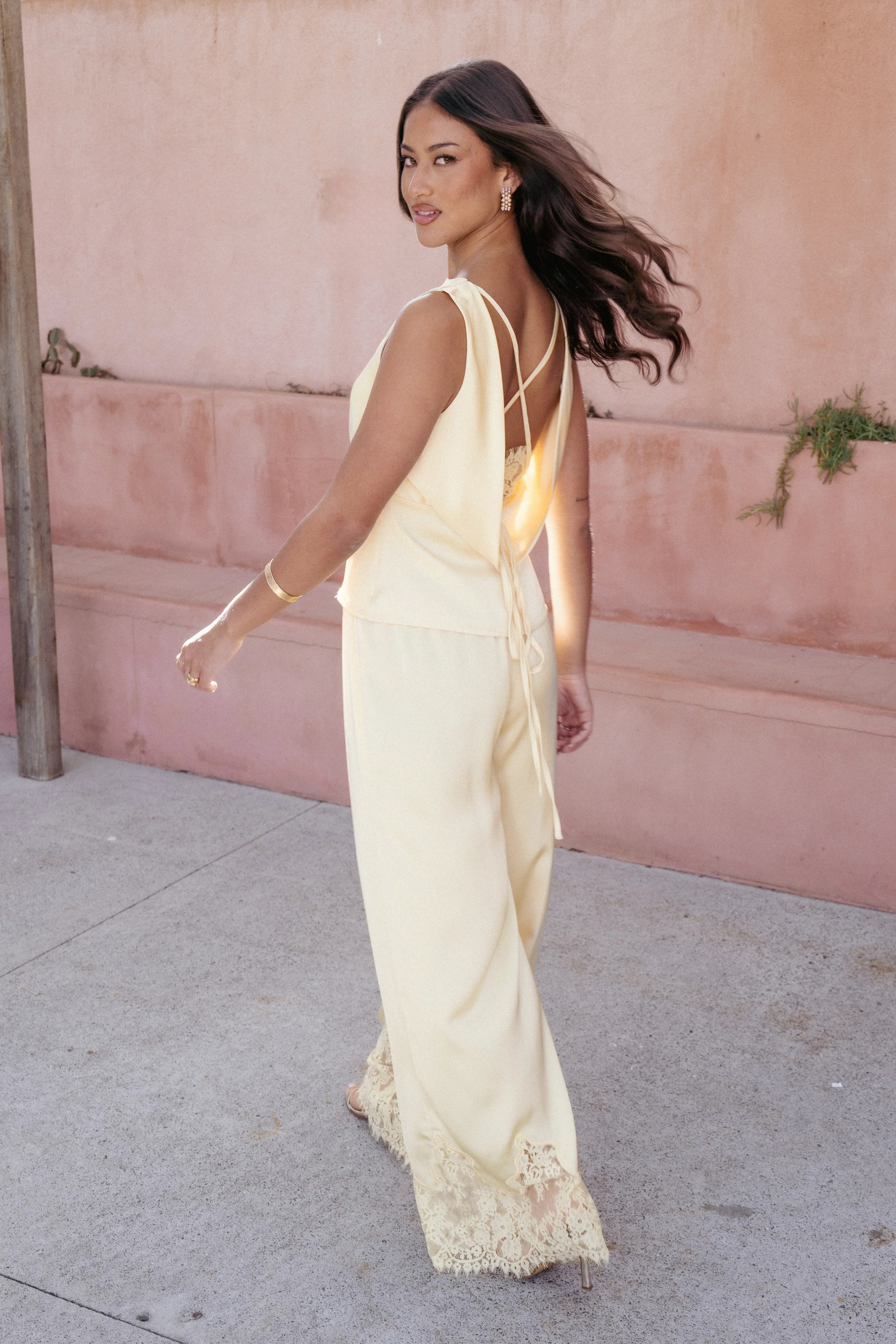 Viola Drawstring Wide Leg Pant Yellow