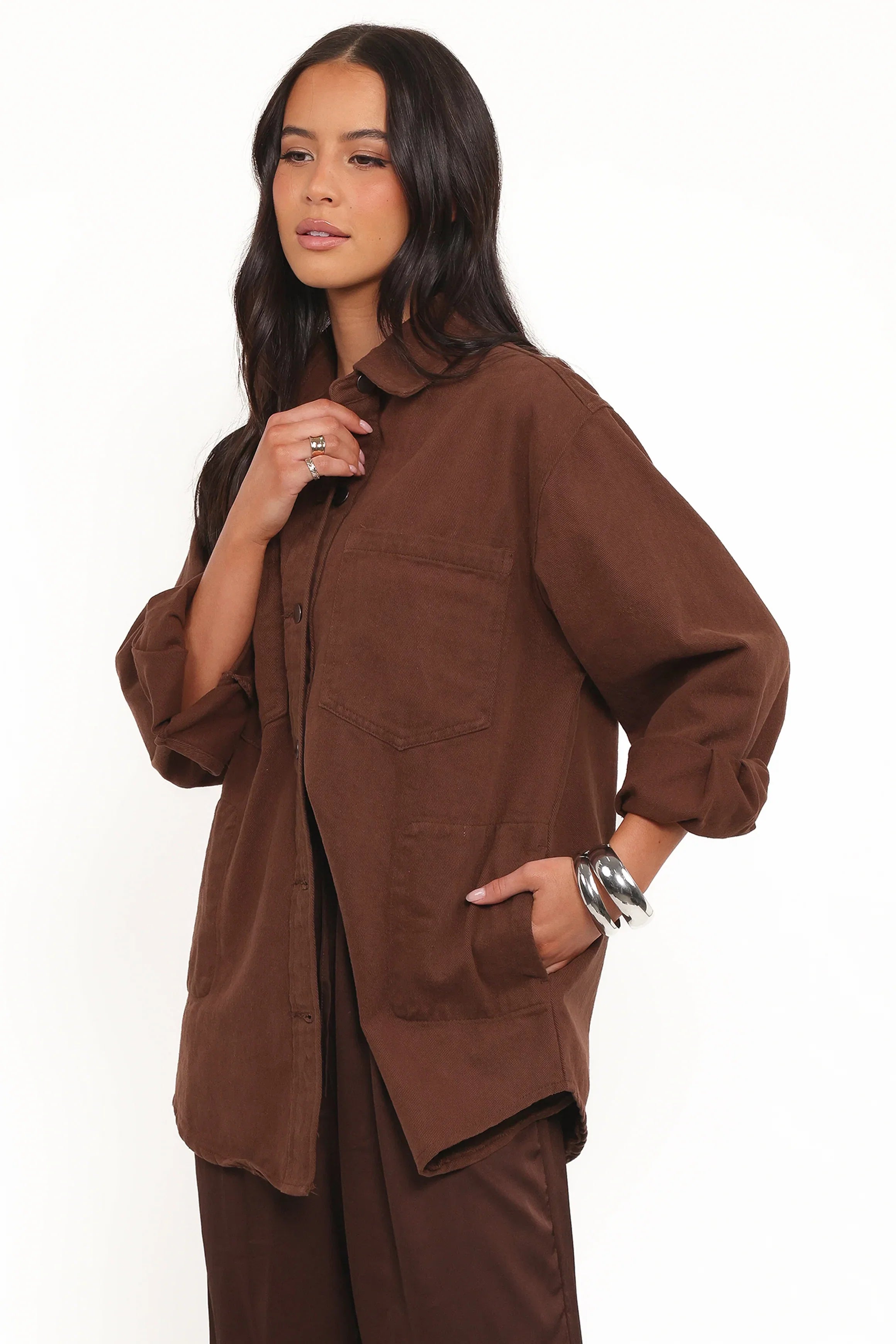 Toto Denim Shacket Chocolate Brown