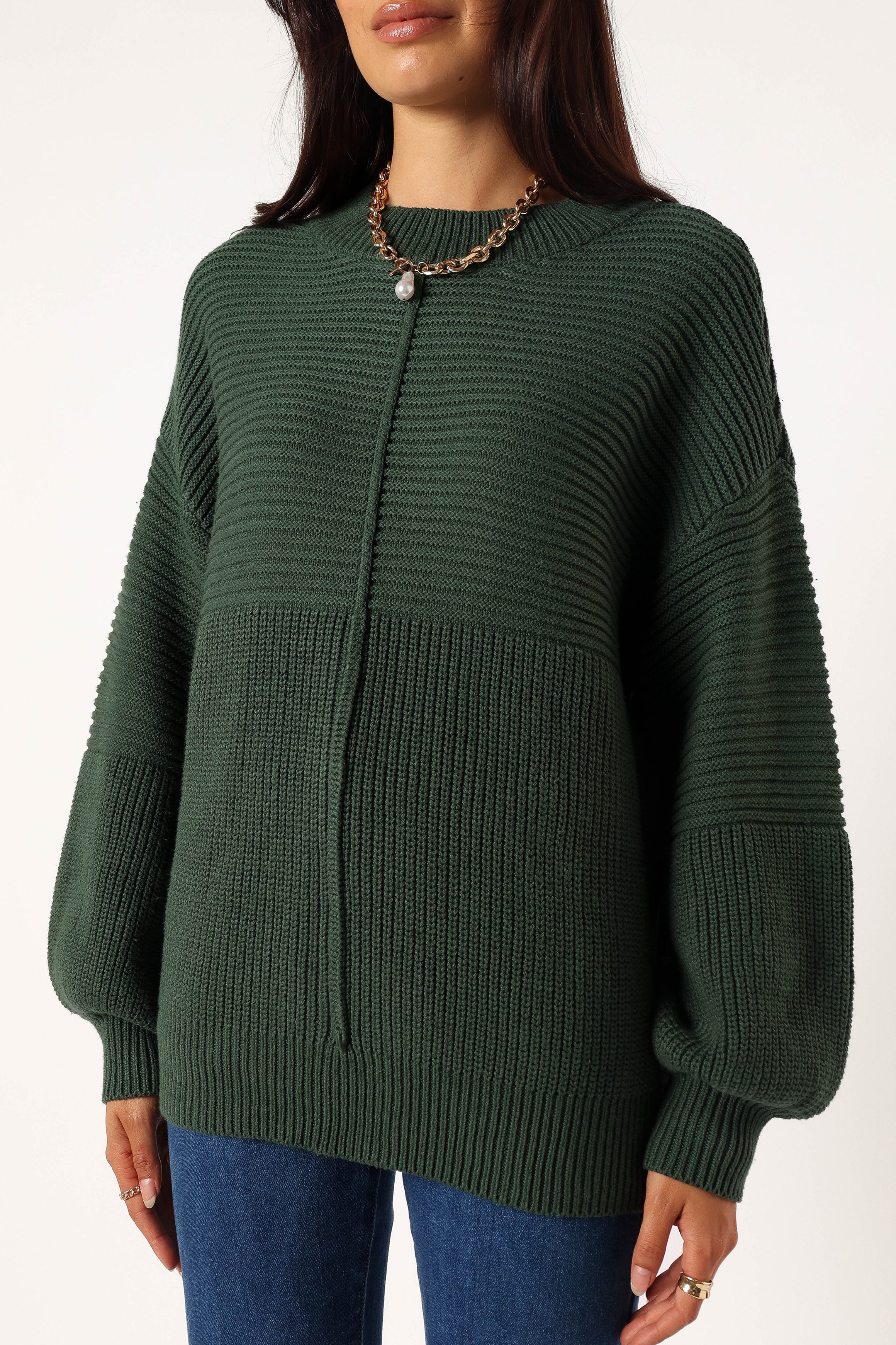 Meredith Ribbed Crewneck Knit Sweater Green