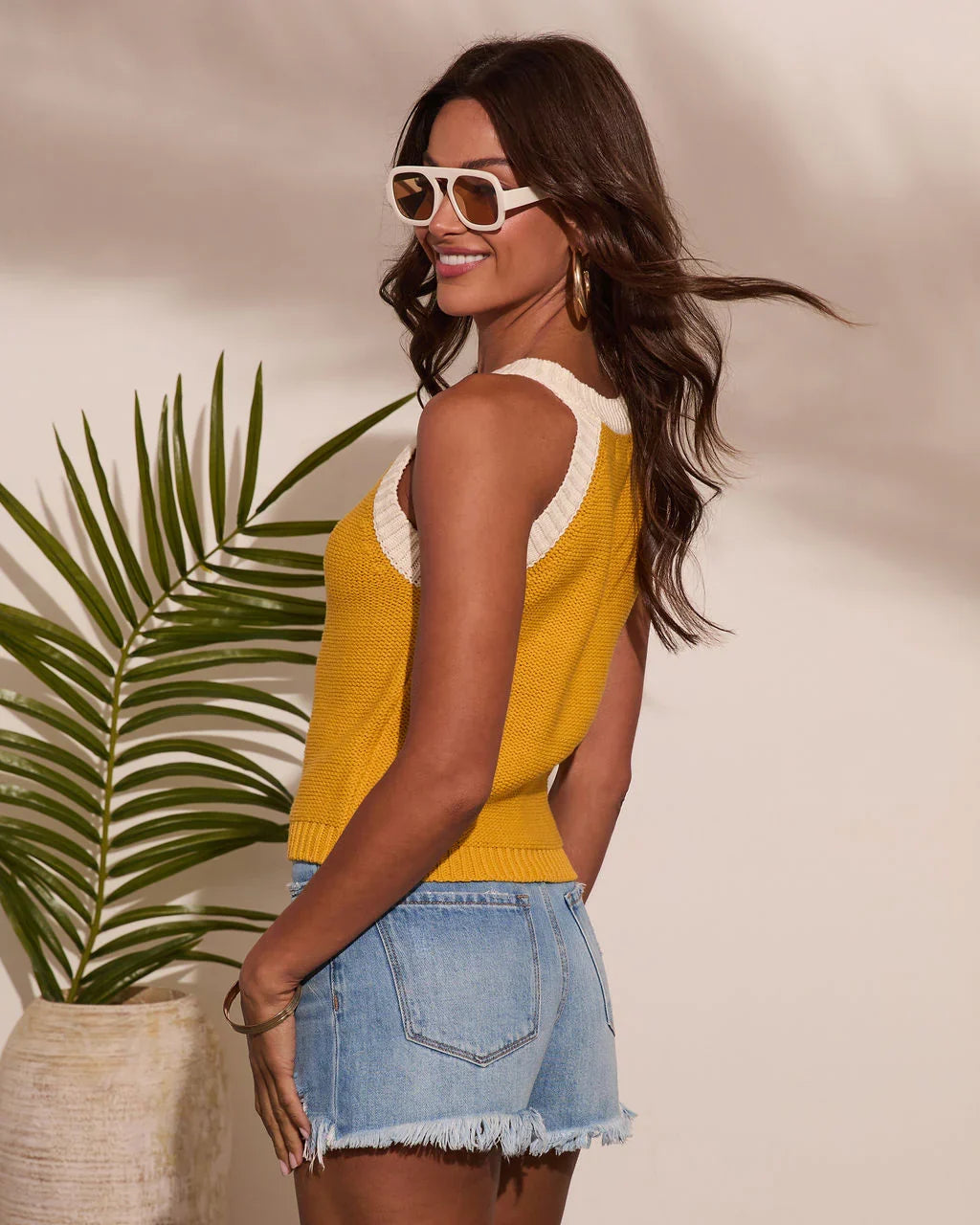 Solenne Knit Contrast Trim Sleeveless Sweater