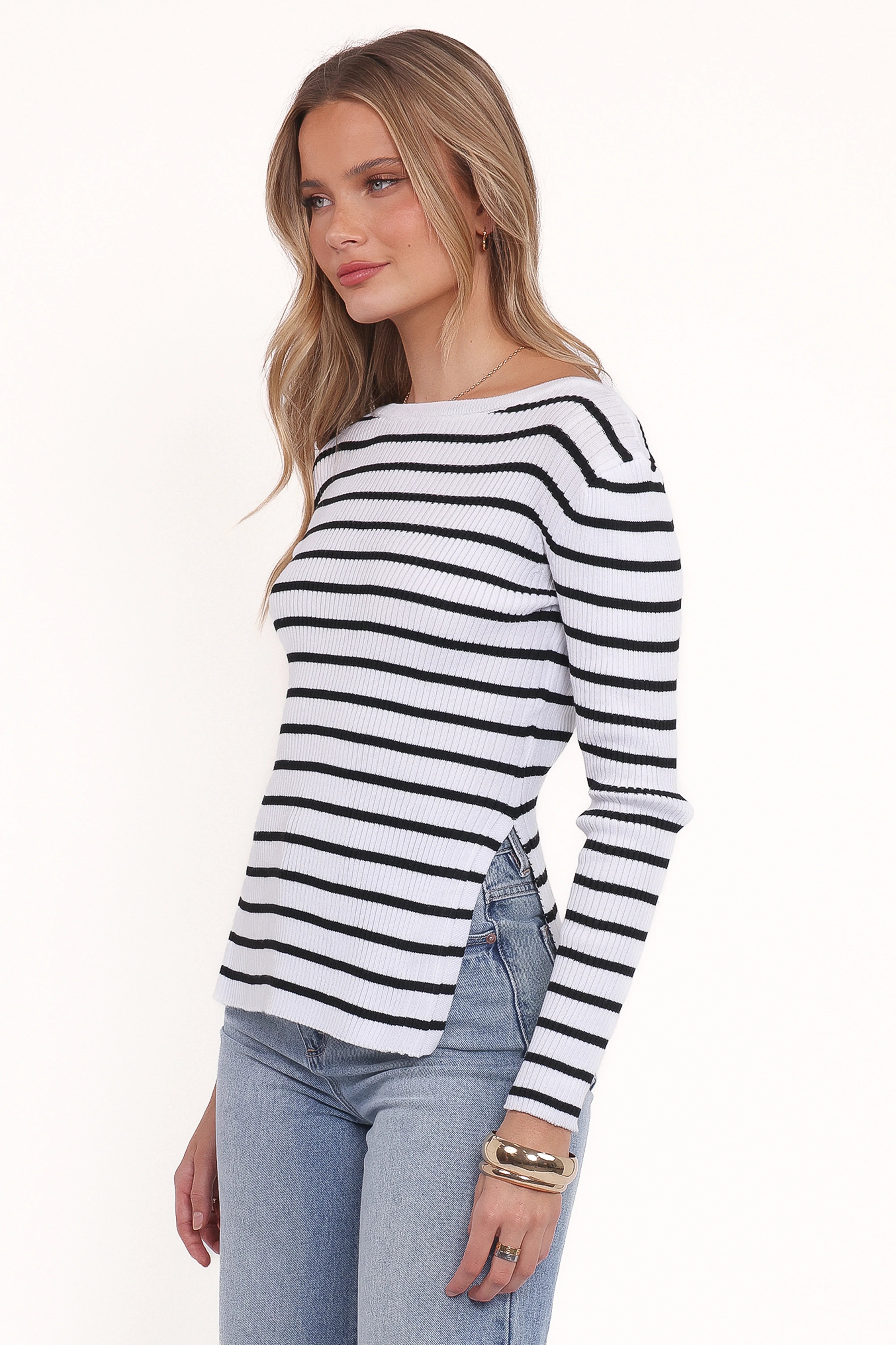 Alvina Knit Top White Black Stripe