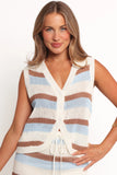 Talia Knit Vest Top Tan Blue
