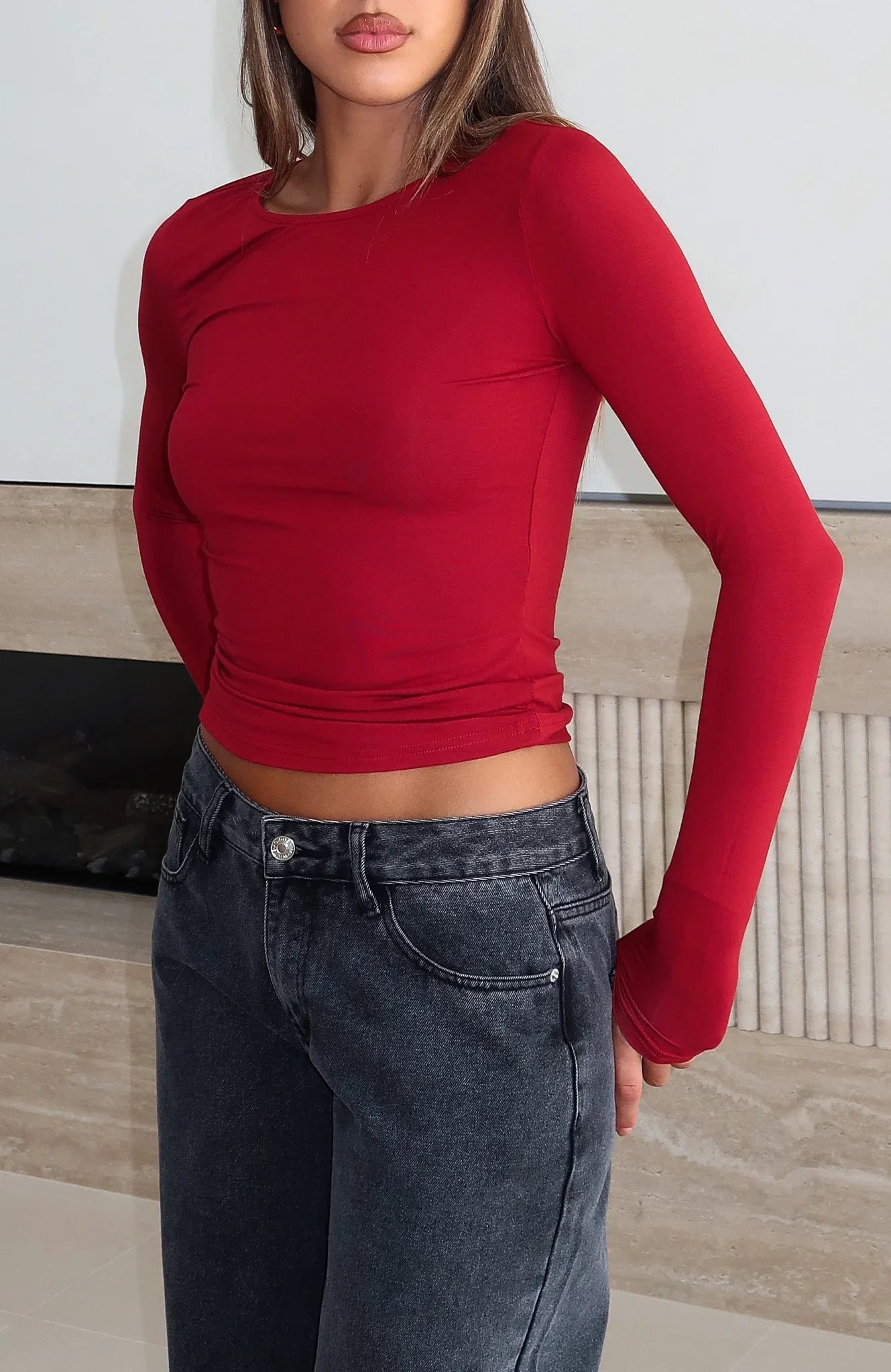 Only For Tonight Long Sleeve Top Wine