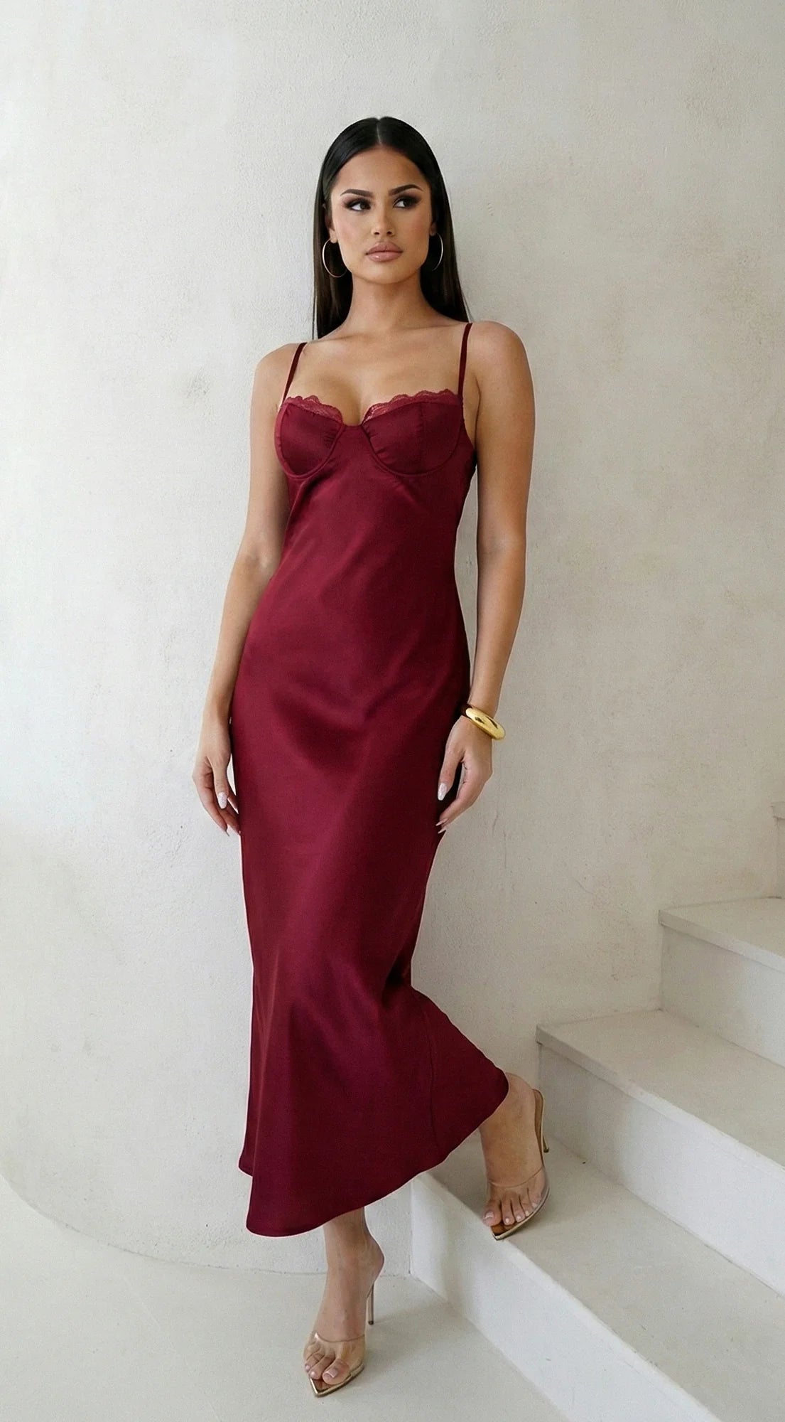 Civelle Satin Maxi Dress Burgundy Red