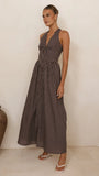Rachel Tie Back Maxi Dress Chocolate White Spot