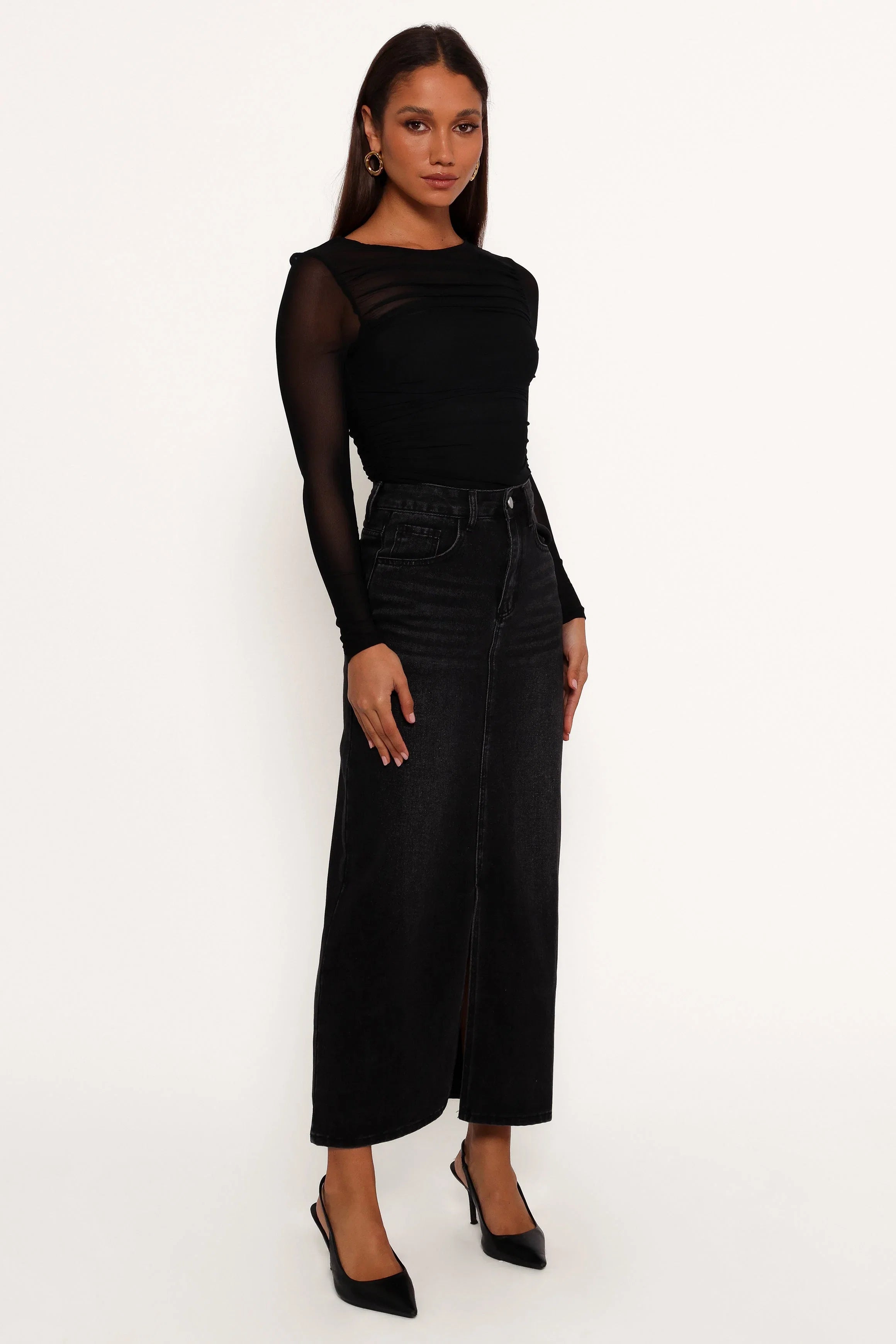 Dana Denim Midi Skirt Black Wash